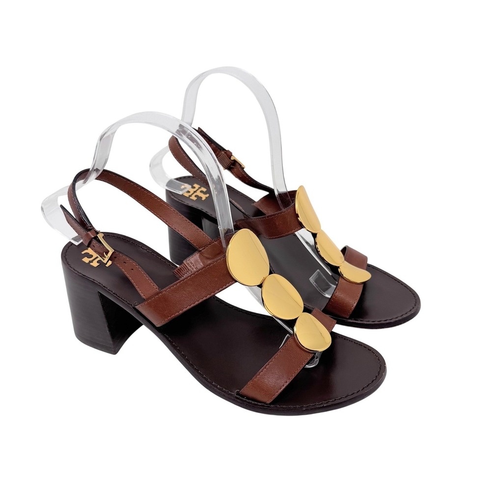 Tory Burch Patos‎ Multi Disk Heeled Sandal Brown Size 9M Embellished